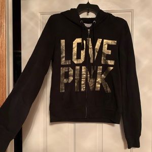 LOVE PINK Black Cheetah Print Zip Up Hoodie